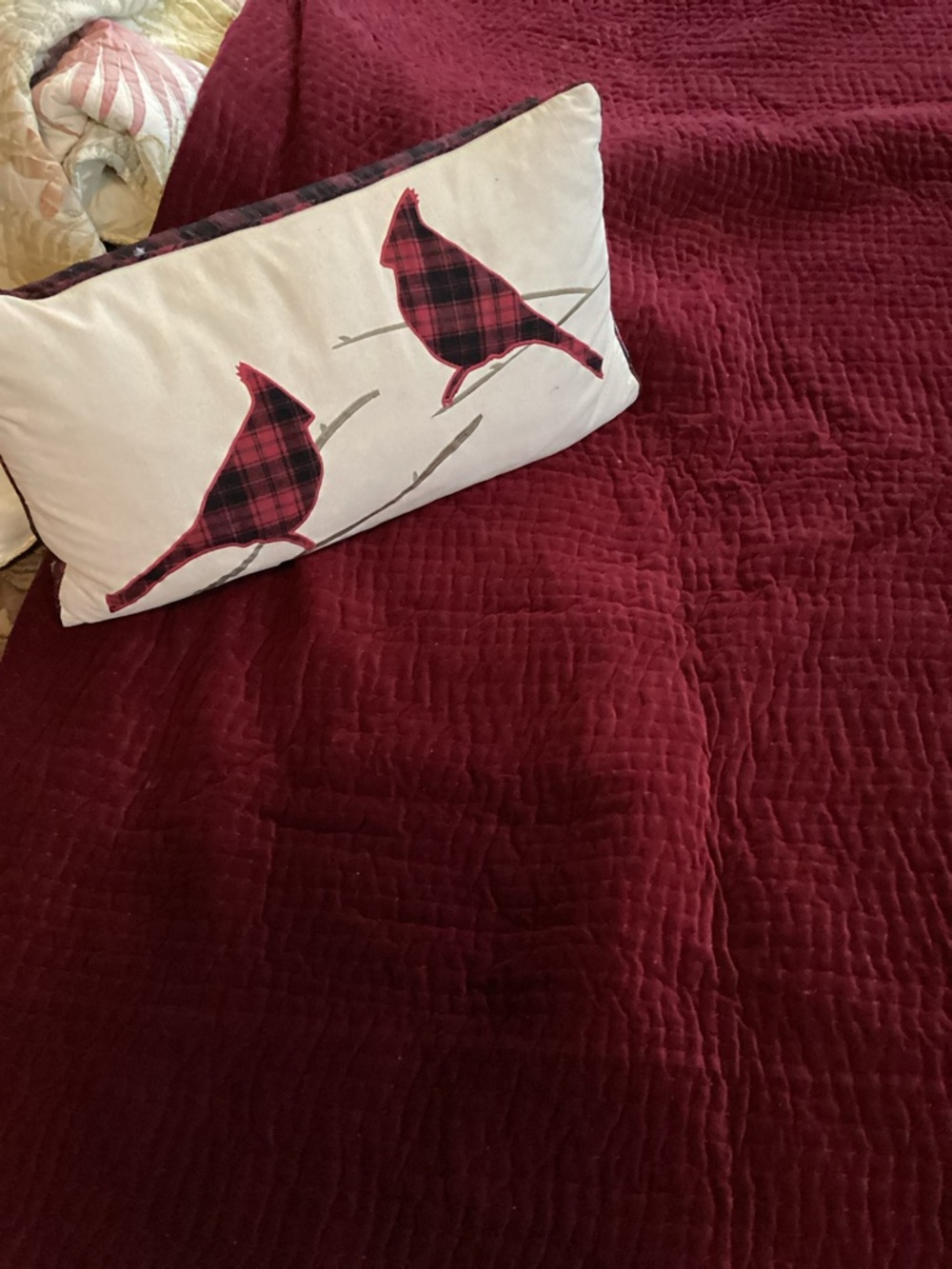 BURGUNDY COTTON VELVET COMFORTER QUILT 94” X 112” NPLC